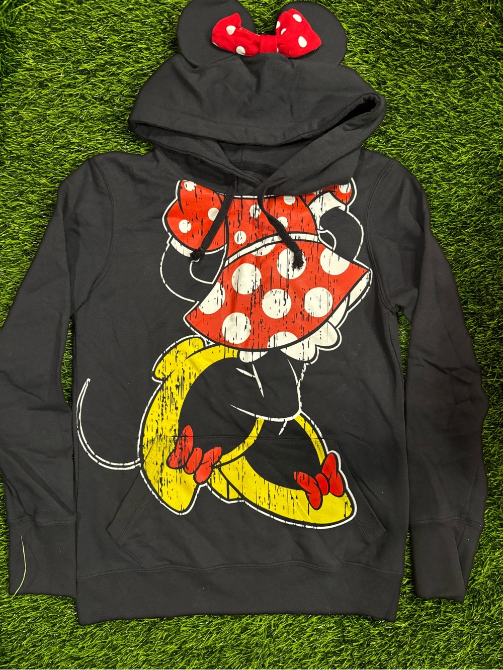 Disney Black Minnie Mouse Pullover Hoodie with Red Bow & Yellow Shoes